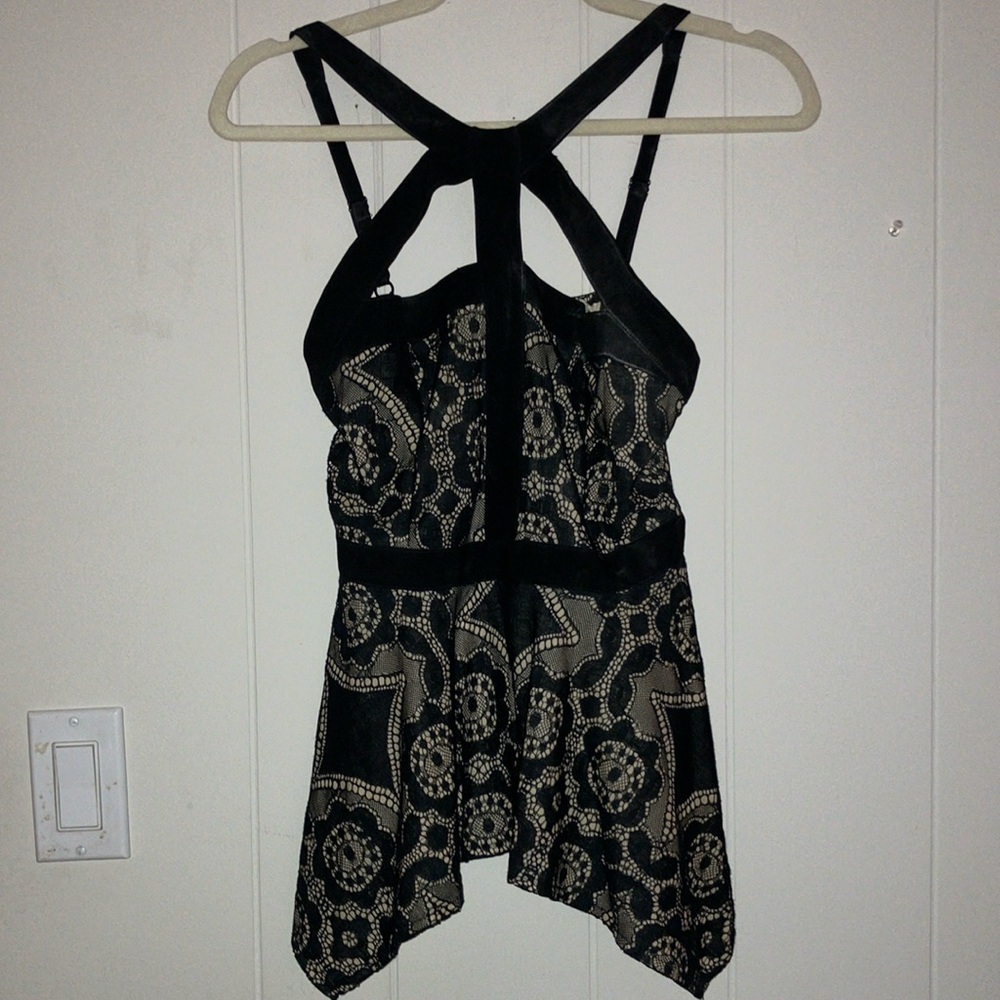 Black lace handkerchief bottom tunic top